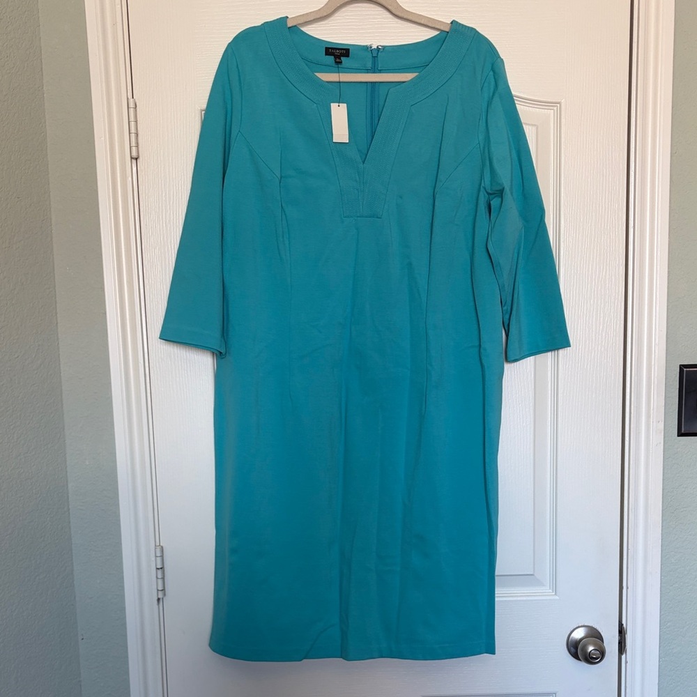 Talbots Turquoise three quarter Sleeve Dress NEW nwt sz 16w ponte knit